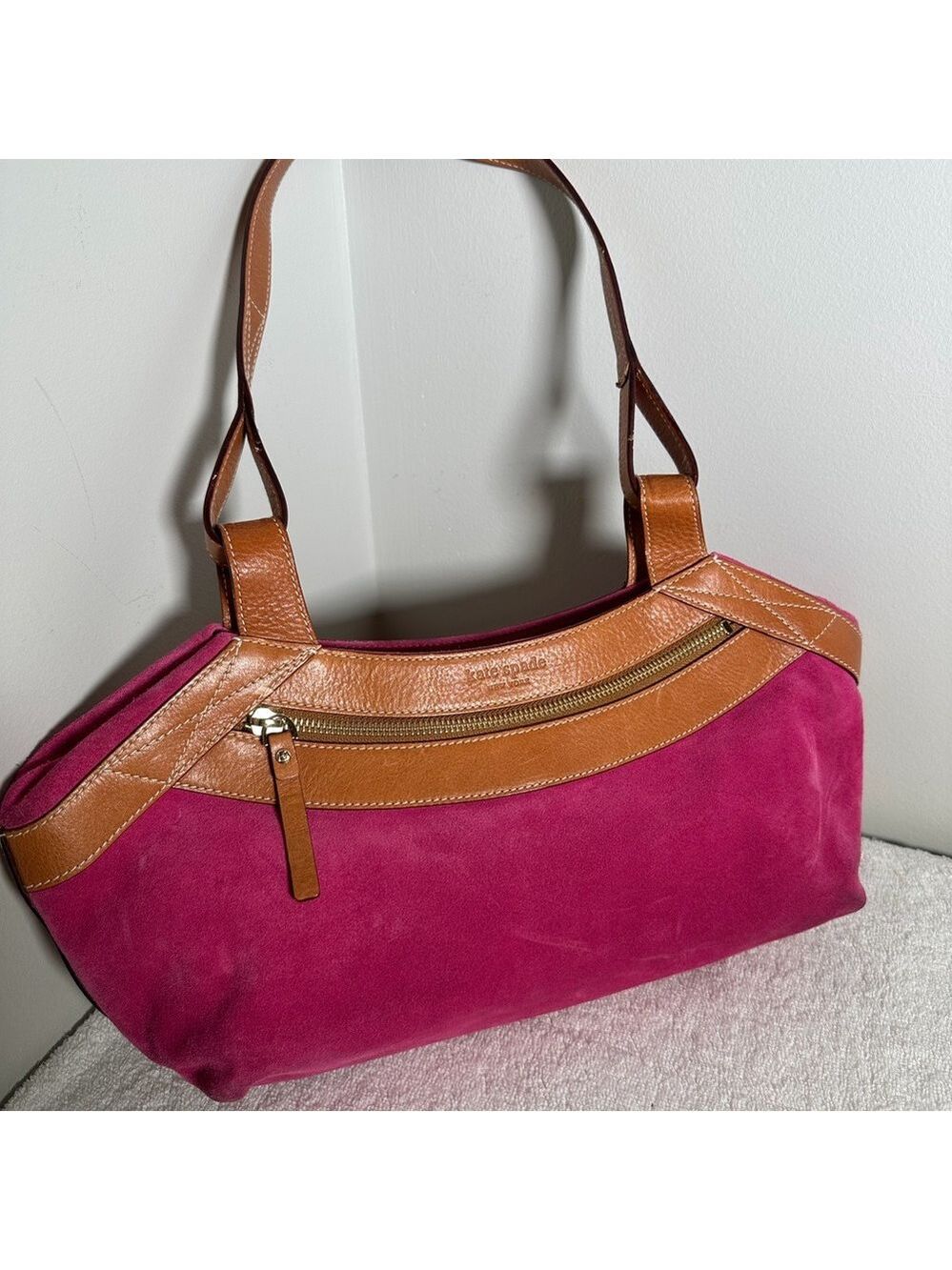 Kate Spade Pink Suede Handbag Vintage - Picture 2 of 10